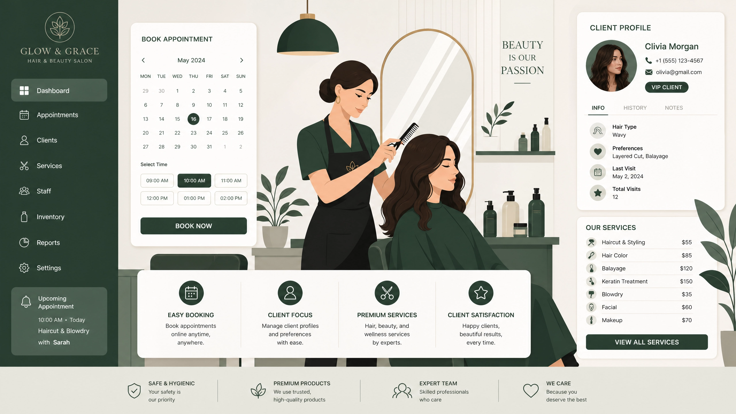 Hairdresser booking system interface